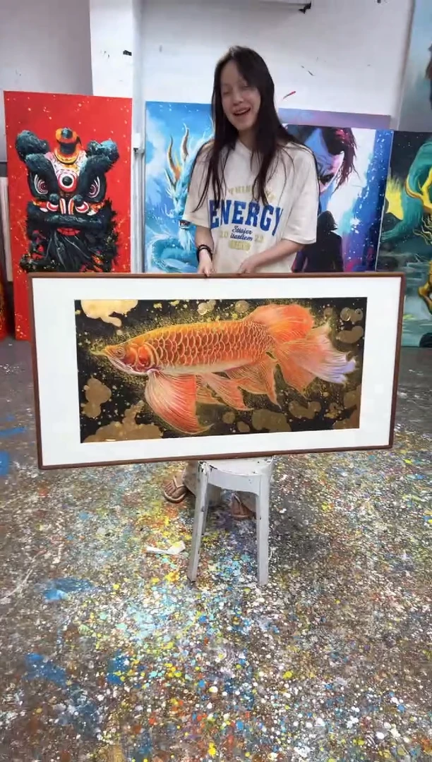 丙烯画丫丫老师金龙鱼精装裱