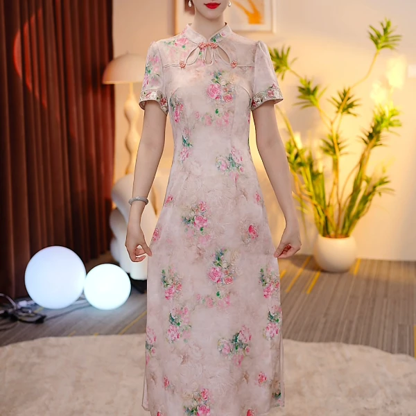 洋气女装裙子气质修身显瘦时尚印花连衣裙25L883