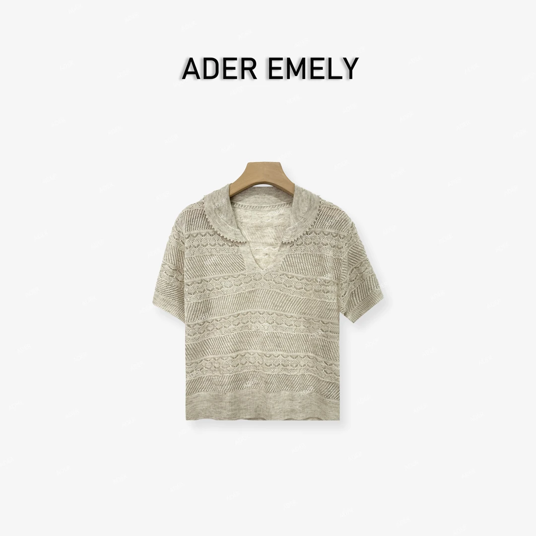 ADER EMELY"亚麻挑孔V领 半开T恤"EX35080060