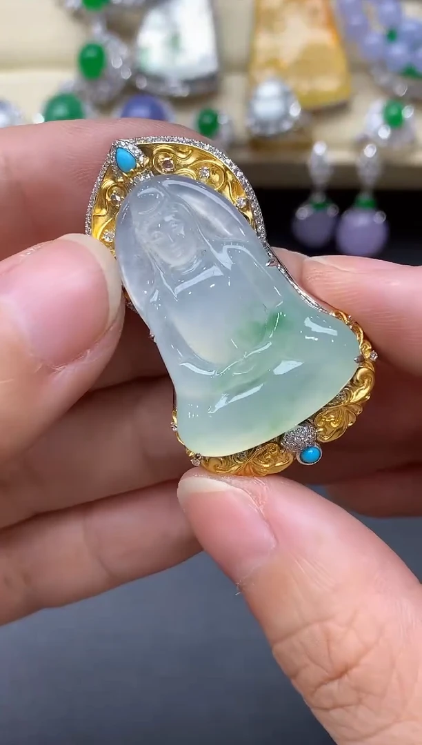 翡翠18K金镶嵌颈饰612-中国好珍宝