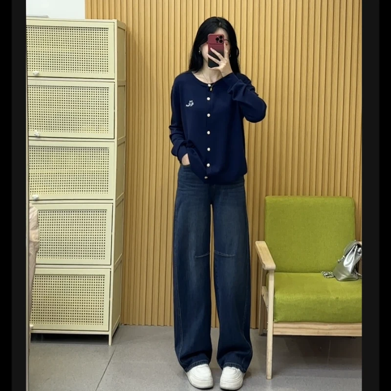 队队定制~【旧港微风】托特裤百搭显瘦牛仔裤高腰收腹弯刀裤6683