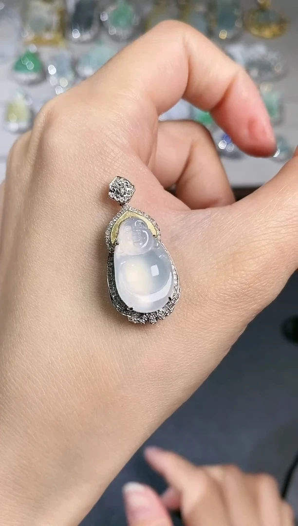 翡翠18K金镶嵌吊坠(不含链)翡翠