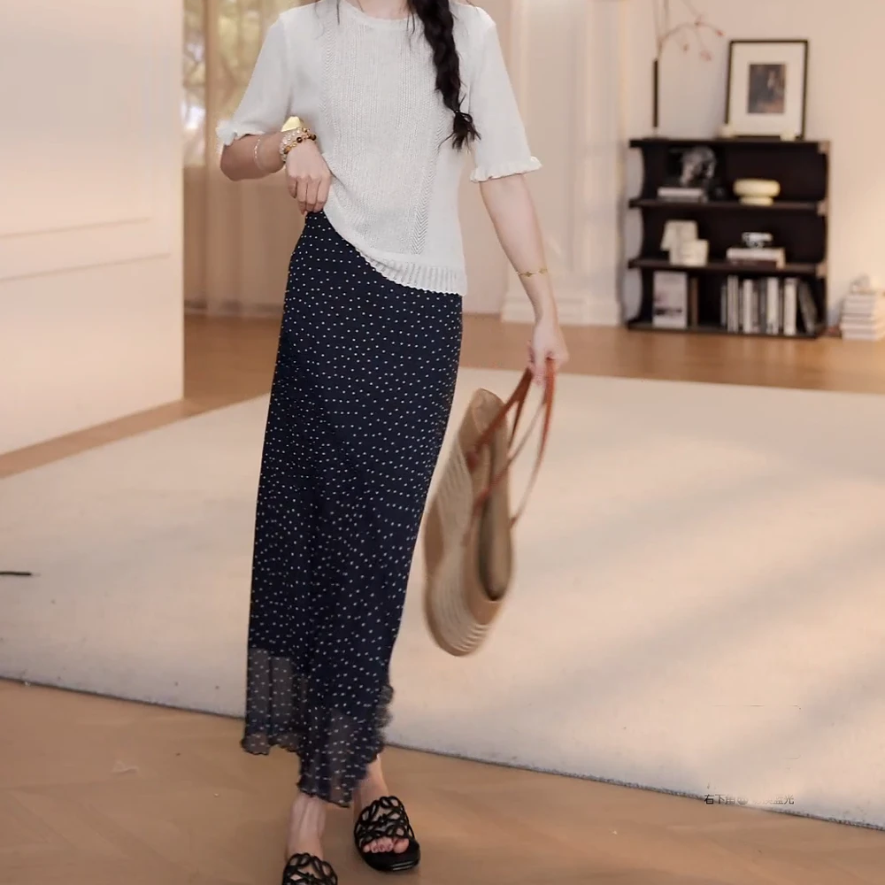 2025夏季新款两件套镂空针织衫波点半身裙长裙套装女时尚气质