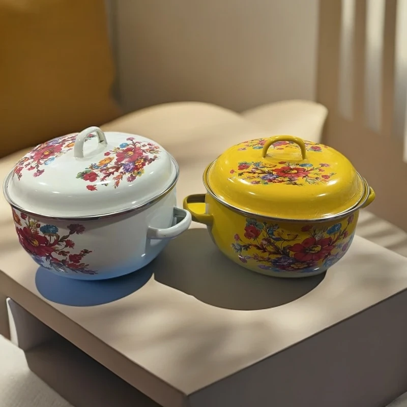 24cm （带瑕疵 ）怀旧 双耳搪瓷锅搪瓷烧锅煮锅易清洗kona nuska  a