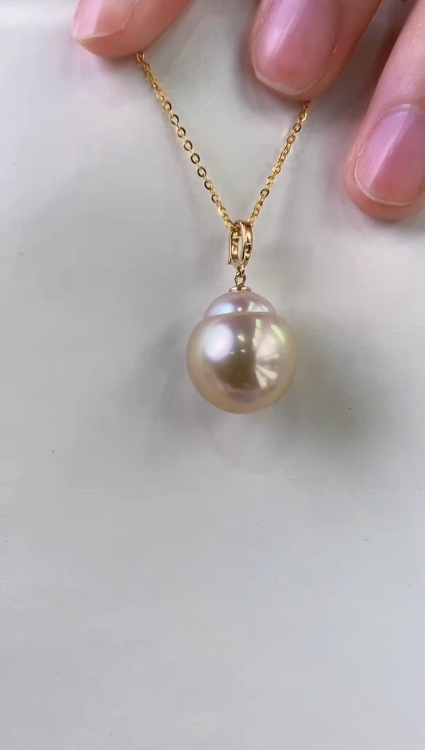 【闪购商品】海水珍珠吊坠(不含链)18K金镶嵌14-15海水珍珠吊坠