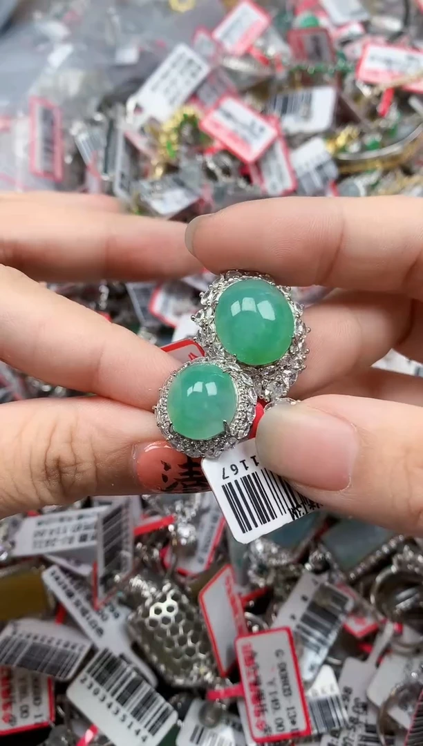 银S925镶嵌戒指翡翠天然A货缅甸翡翠