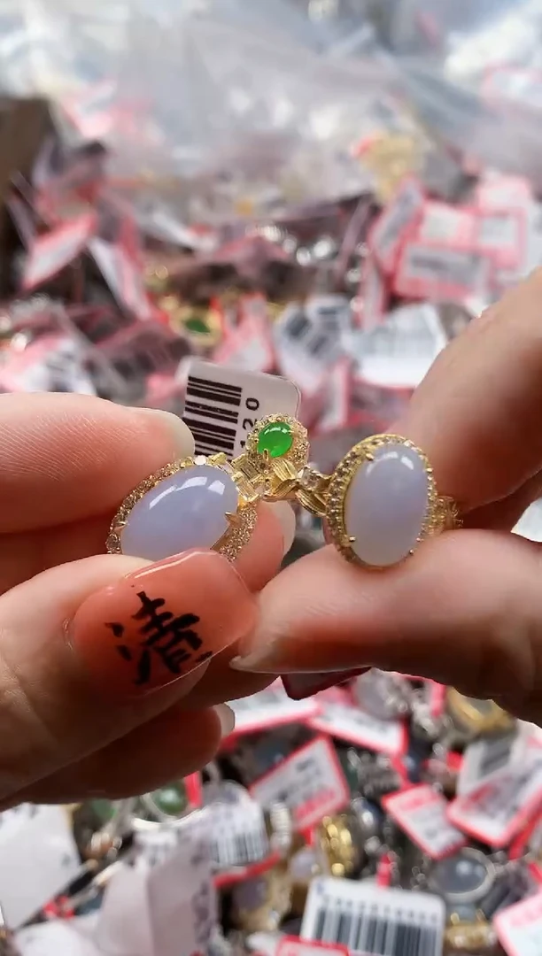 银S925镶嵌戒指翡翠天然A货缅甸翡翠