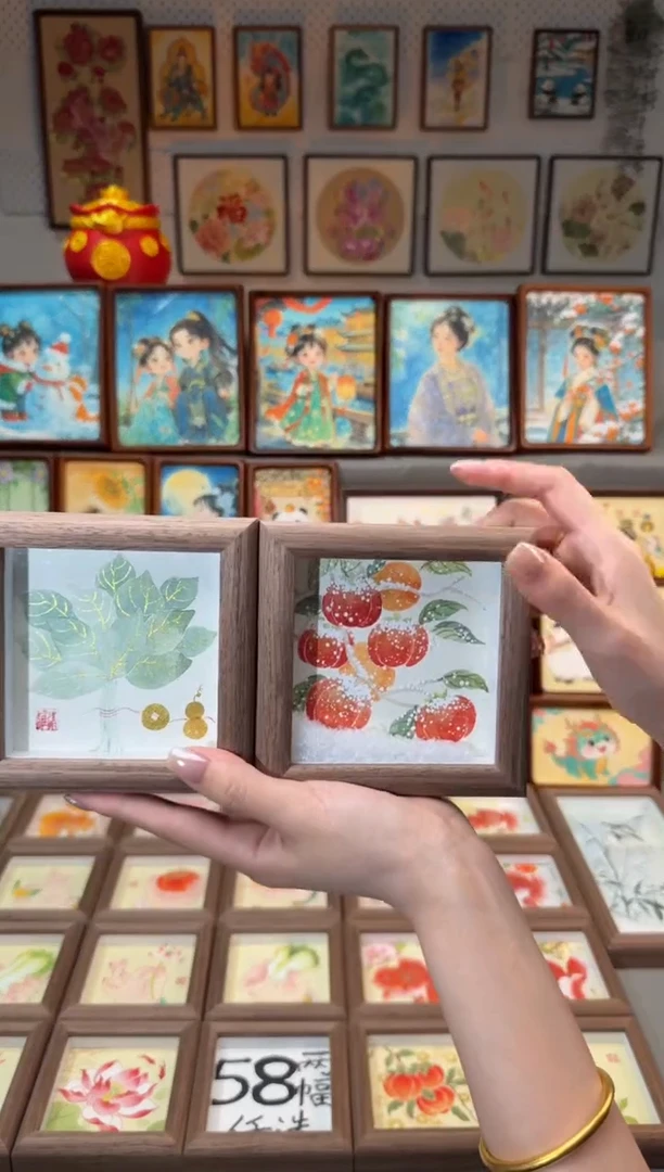 国画柚子叶 小雪柿  手绘国画12