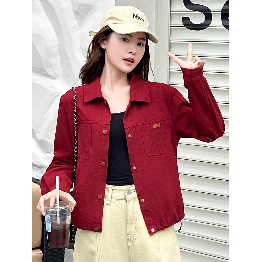 时尚长袖牛仔外套女2025秋季新款宽松小个子大码纯色休闲短外套