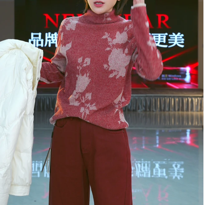 【嘉一】小高领印花山羊绒毛衫JBA4951227