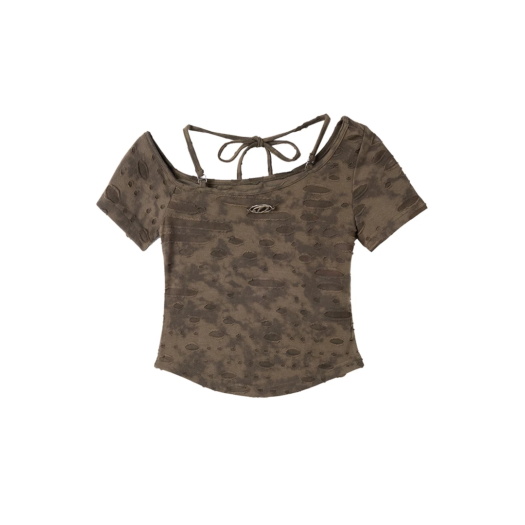 ITIBxOHLABOY设计师款 挂脖短款T恤假破洞辣妹上衣IBE1STOHL0083