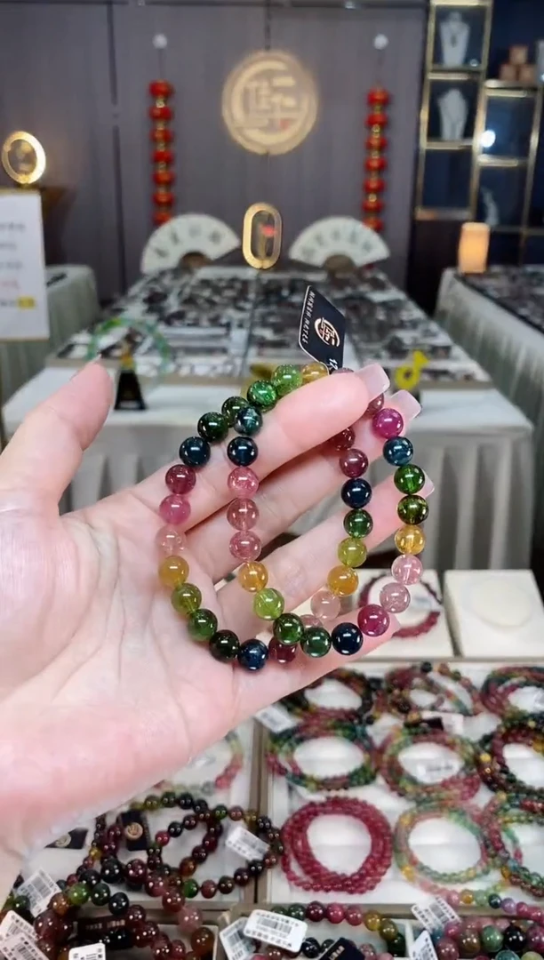 未镶嵌冰透体老矿碧玺彩虹单圈手串8mm+碧玺hon多样性发一条