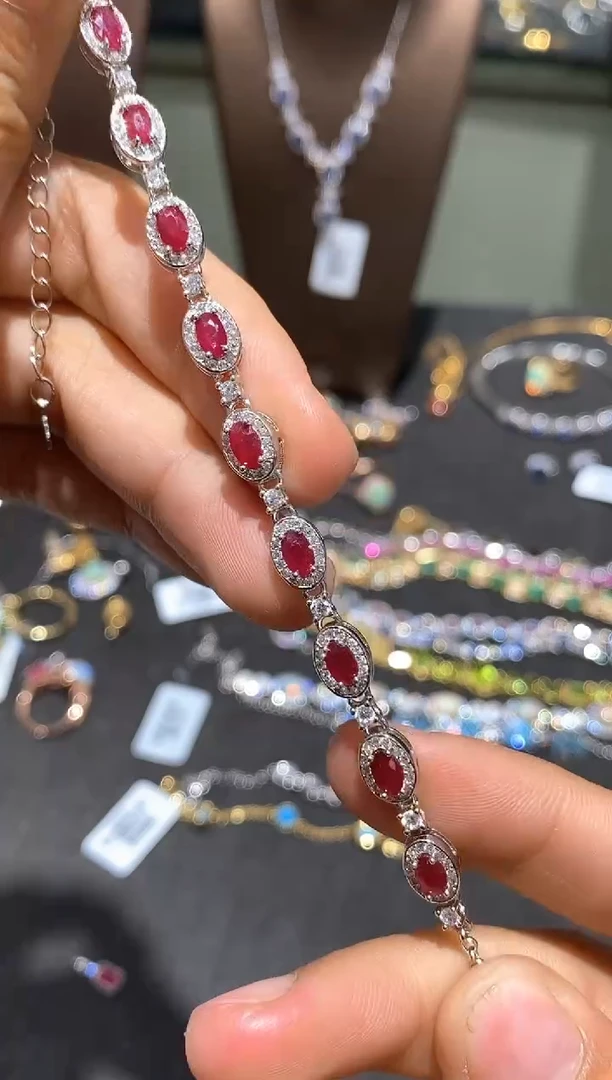 银S925镶嵌手链红宝石手链