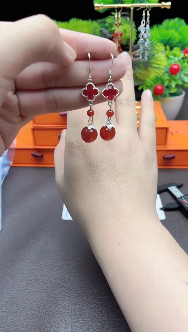 玛瑙/玉髓耳饰银S925镶嵌233