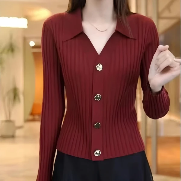 洋气别致红色针织开衫秋季季大码女装胖mm遮肉显瘦打底衫修身上衣