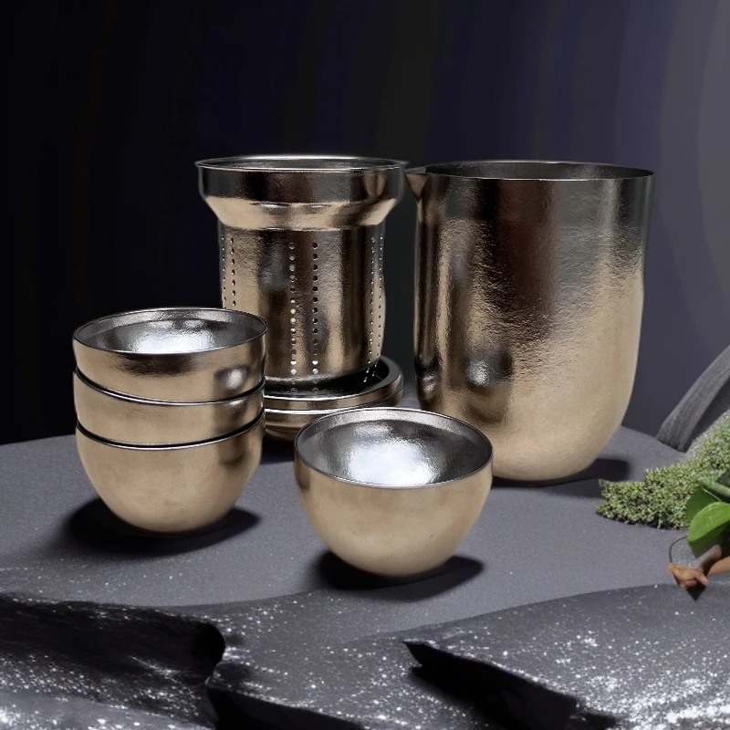 纯钛泡茶器360ml轻量化便携旅行茶具套装高端随身快客杯钛茶具