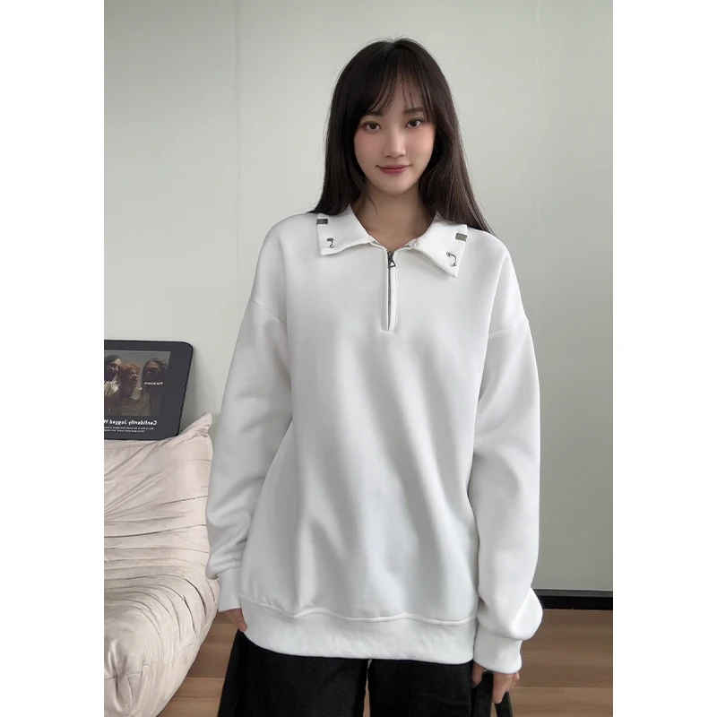 重磅金属扣半拉链翻领卫衣男秋季潮牌设计感宽松休闲痞帅上衣外套