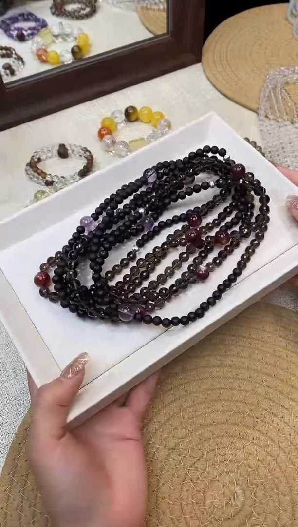 未镶嵌手串水晶《歌剧魅影》茶晶粉锂云母降真香双圈6-7mm多样发一