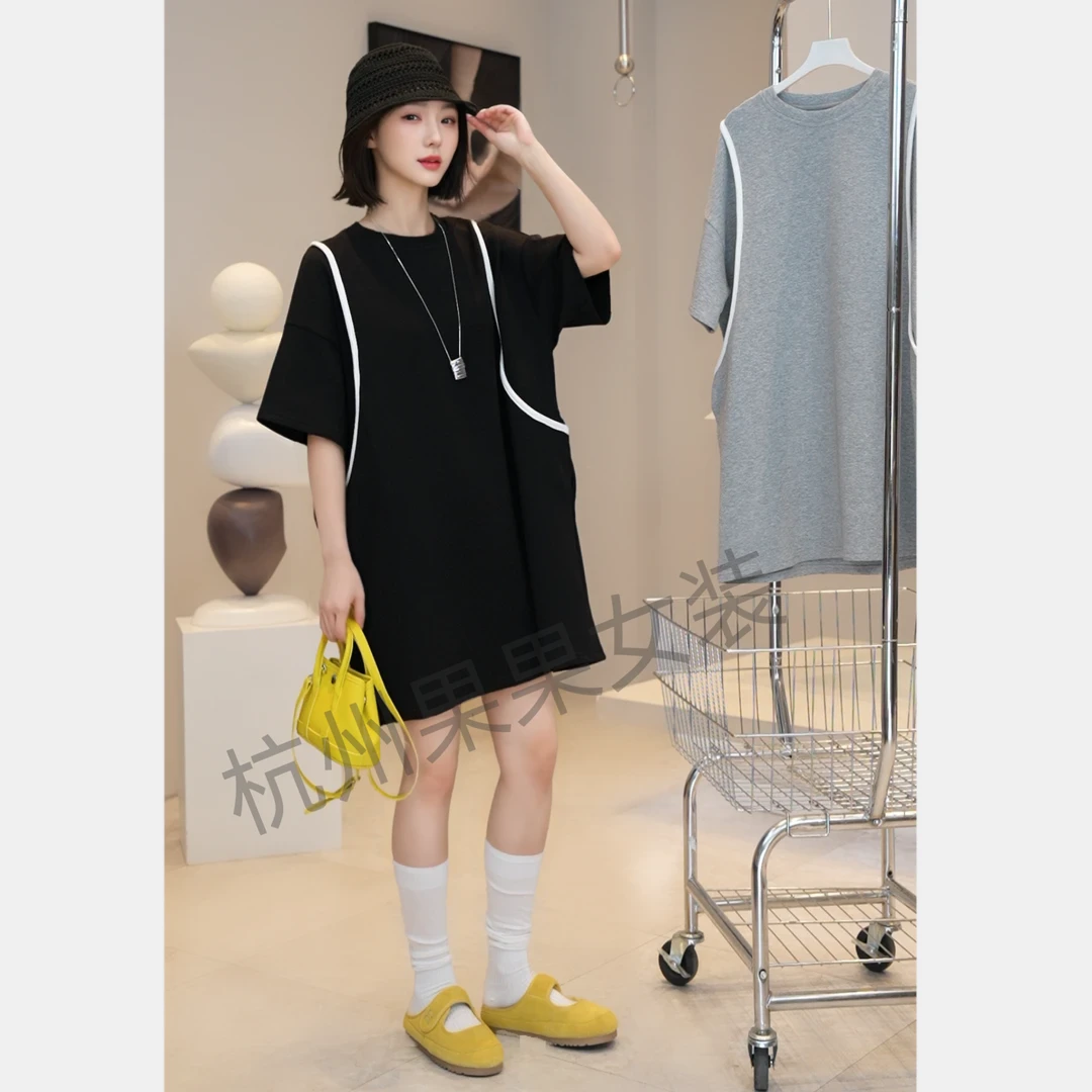 【依柚定制】大码夏季短袖连衣裙宽松中长T恤裙003