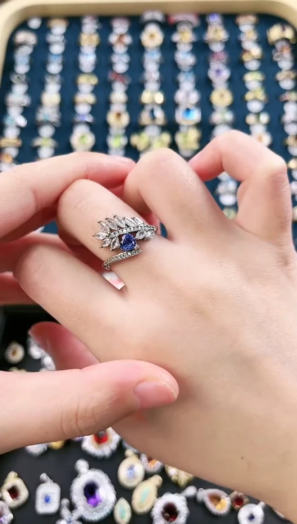 银S925镶嵌戒指坦桑石d39