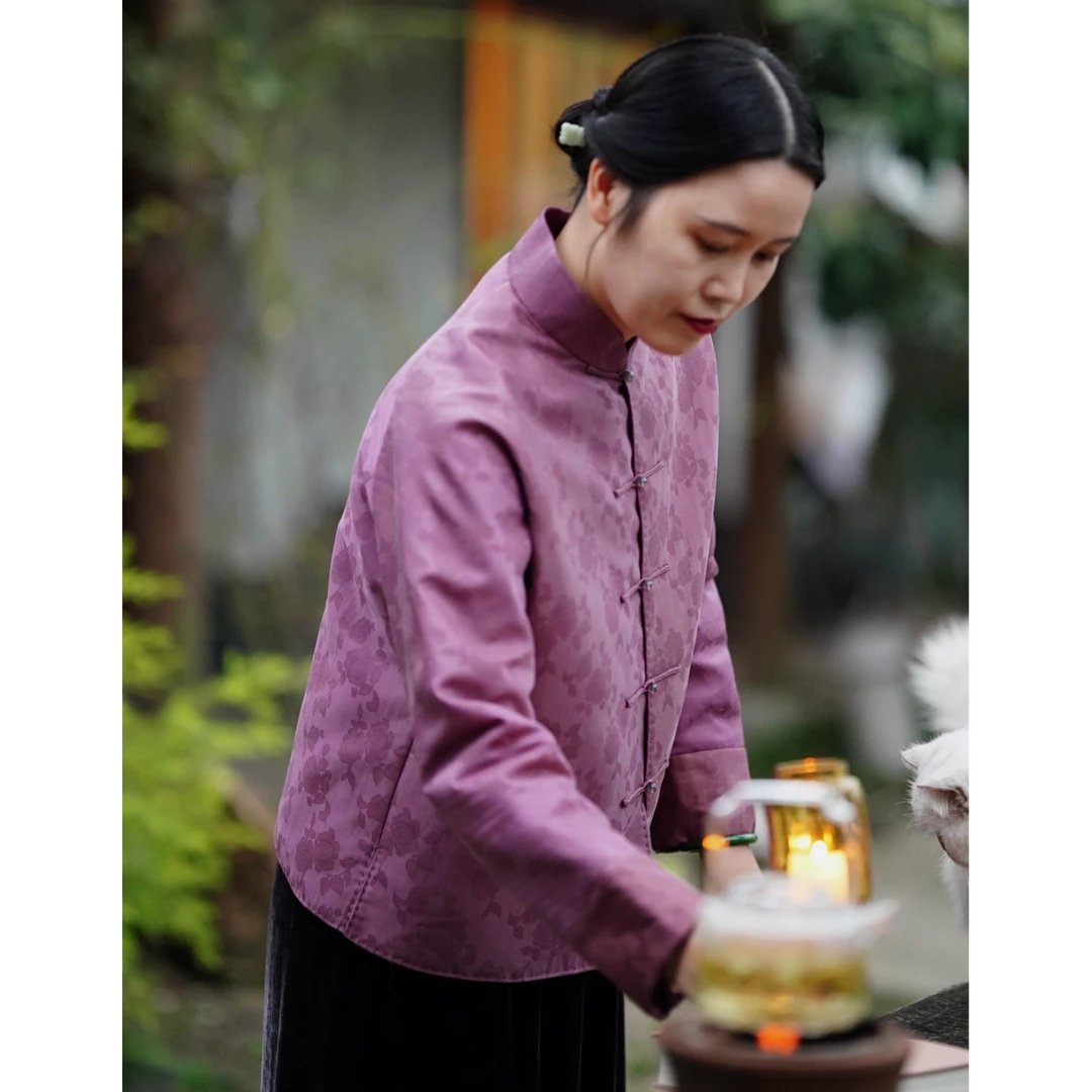 【石喃】原创设计桑蚕丝立领短棉衣新中式民族风【长相思】