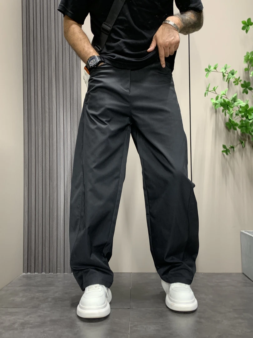潮牌痞帅弯刀休闲裤男士2025早秋新款时尚垂感纯色直筒运动长裤子