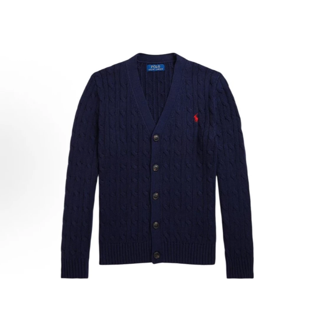Polo Ralph Lauren拉夫劳伦纯色Logo刺绣V领针织衫藏蓝色