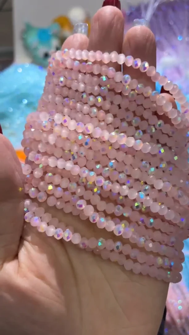 玻璃28101卡4水晶扁10条进口彩水粉玉