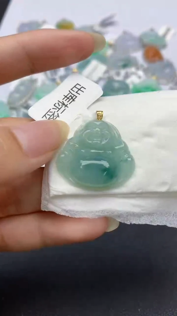 颈饰18K金镶嵌翡翠天然缅甸a货翡翠百元以上9元证书费自理