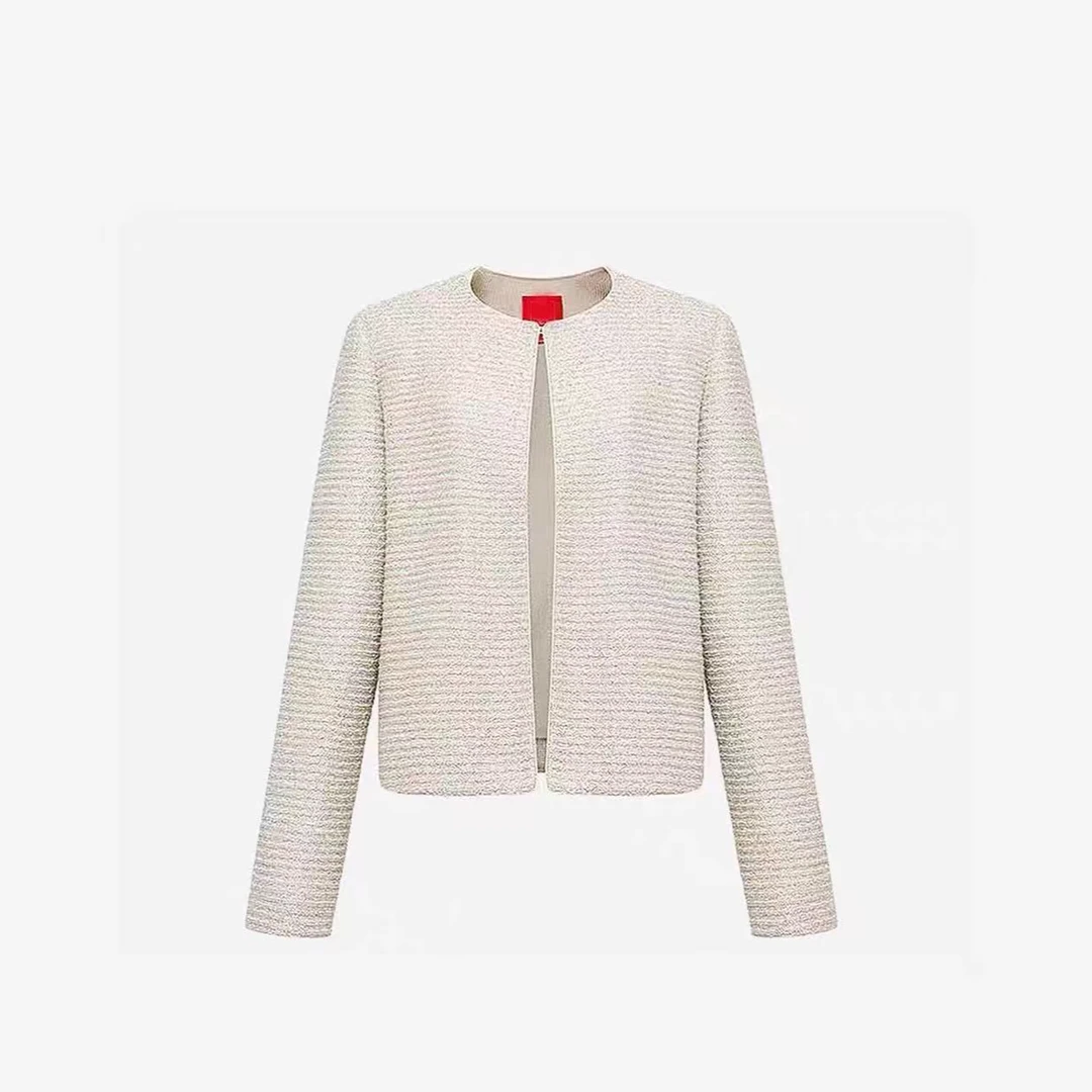 E+2025秋冬新款羊毛小香风双面提花针织开衫0477