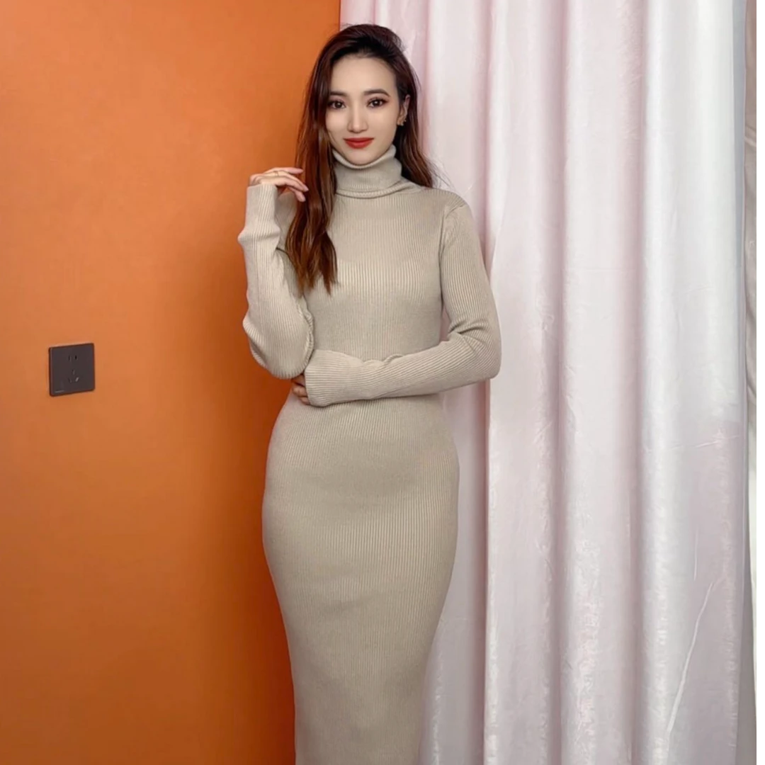 【1640】2025年新款连衣裙显瘦气质网红时尚修身半高领百搭长袖