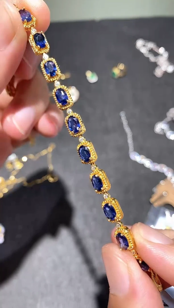 手链蓝宝石银S925镶嵌手链