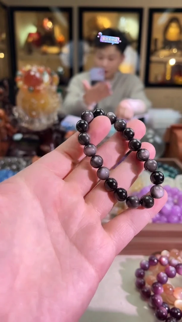 未镶嵌黑曜岩手链10mm+银耀石（多样性发一）