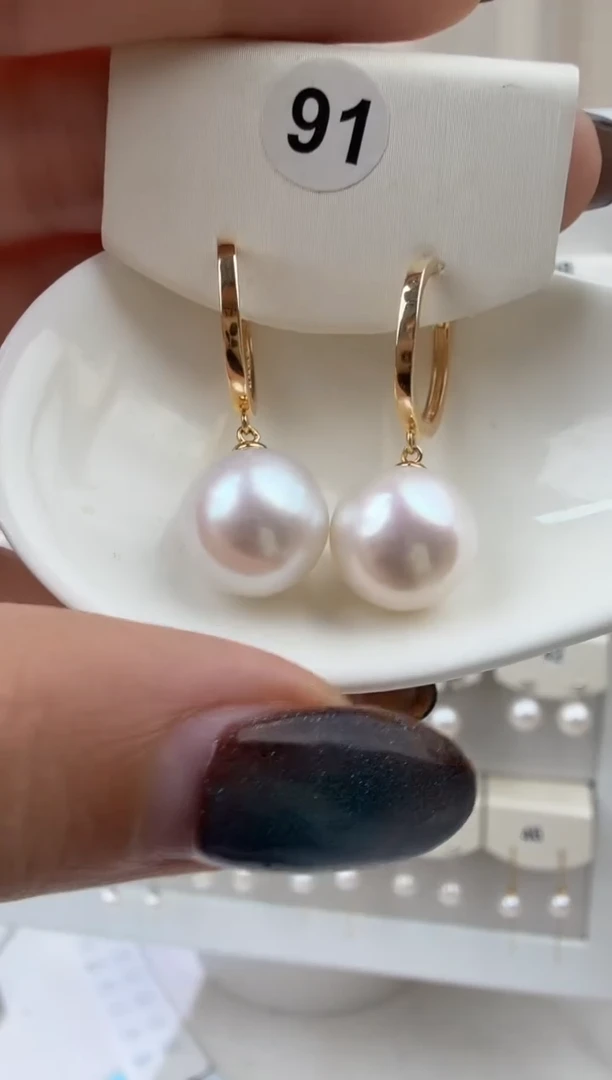 银S925镶嵌耳饰淡水珍珠11-12mm耳扣