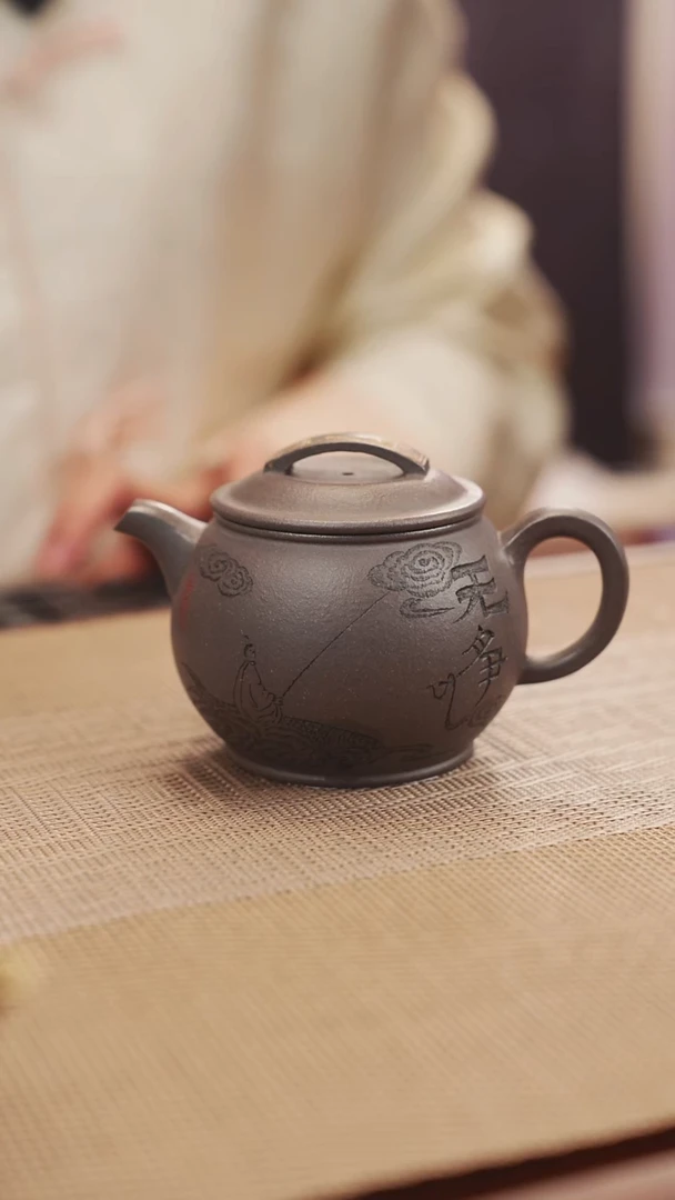 原矿天青鼓瓦紫砂壶10