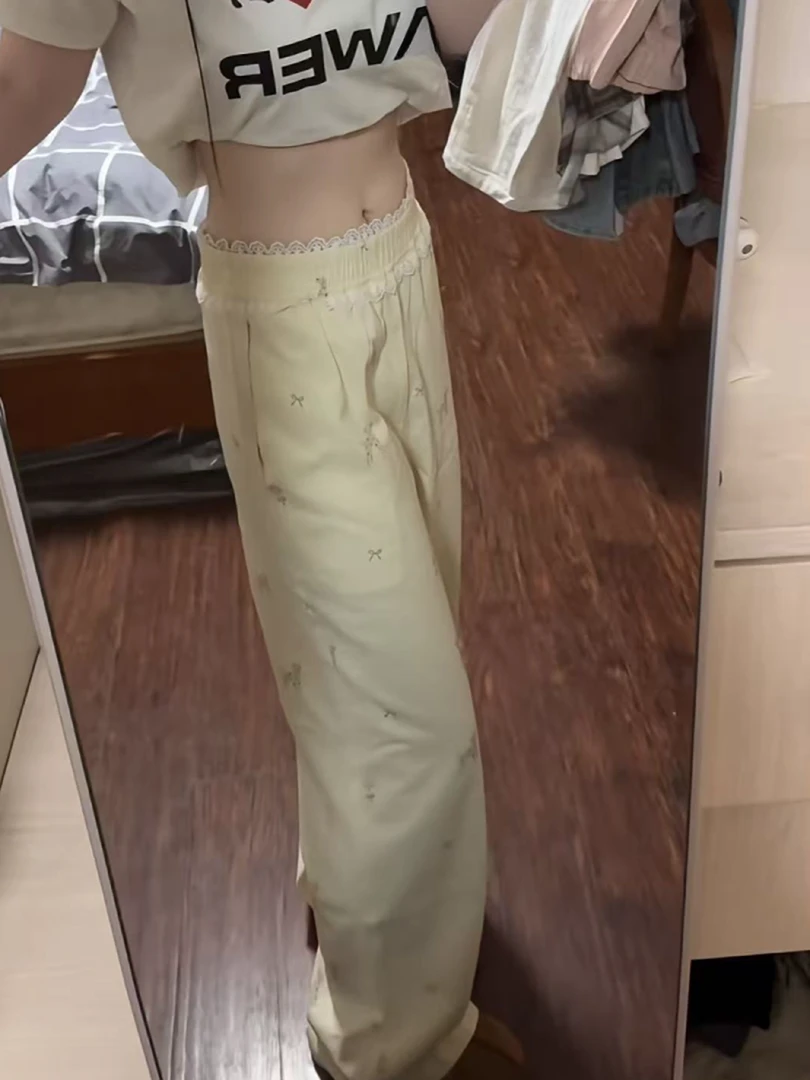 【DMXJ大梦想家】甜美可爱条蝴蝶结裤女夏季新款慵懒宽松居家遛弯裤