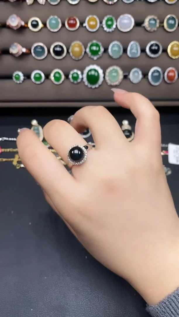 银S925镶嵌戒指翡翠75837