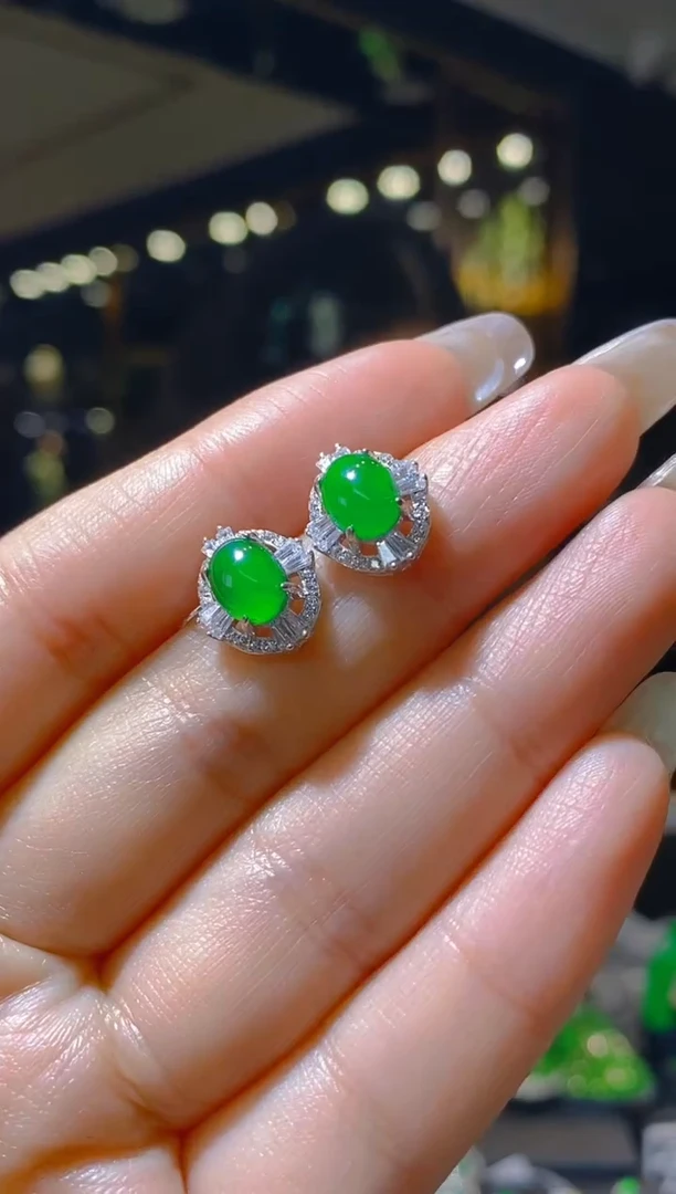 【闪购商品】翡翠耳饰银S925镶嵌030  （多样性发货）