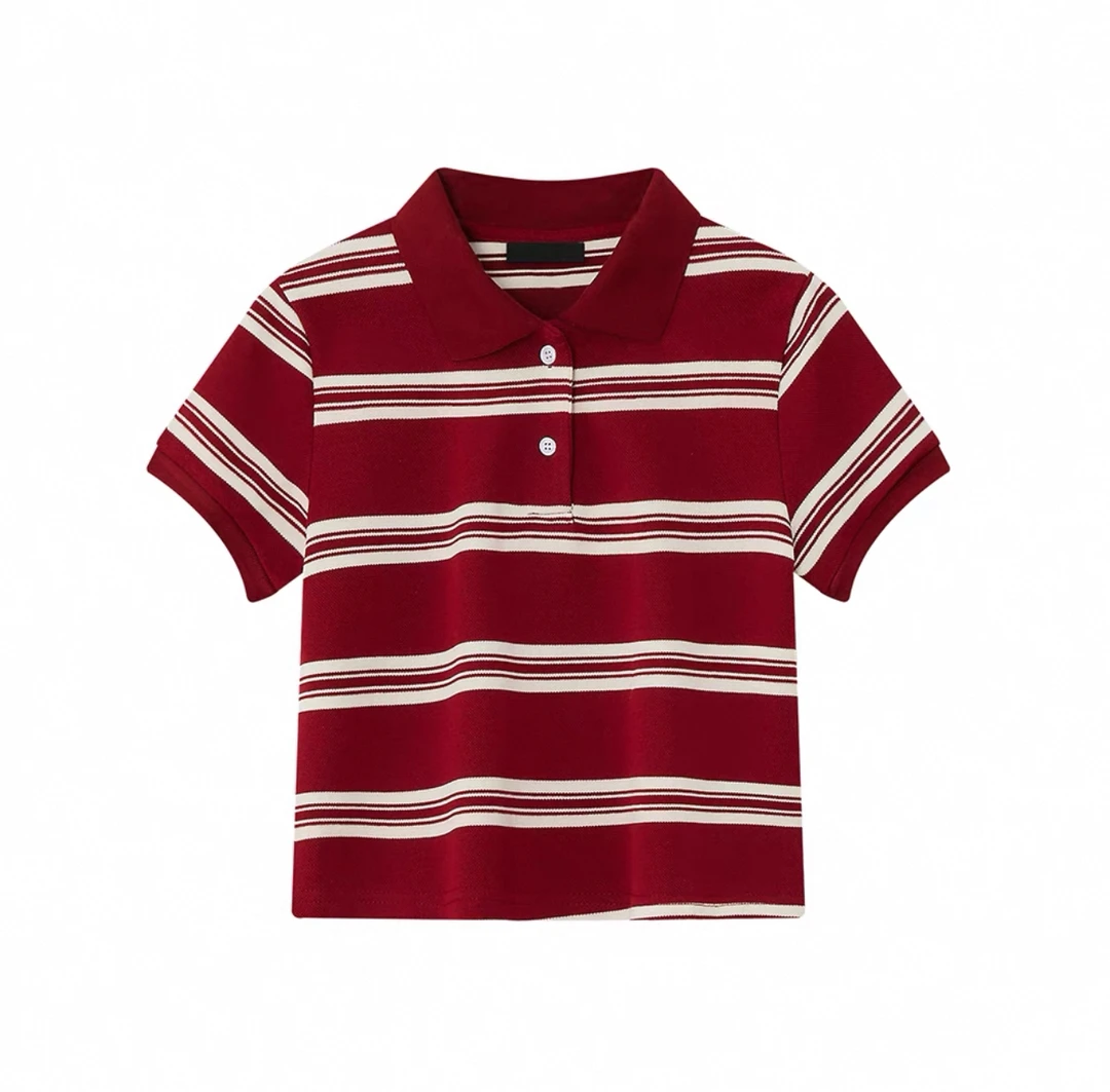 夏季上新红白条纹针织短袖通勤百搭polo领针织衫 M55ZZMH（0178）