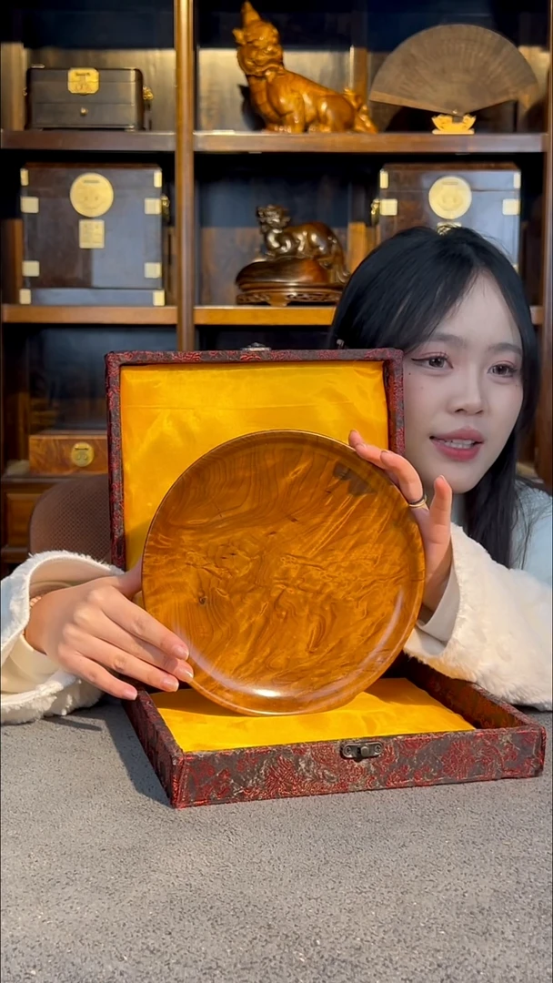 【闪购商品】金丝楠木雕满花观赏盘