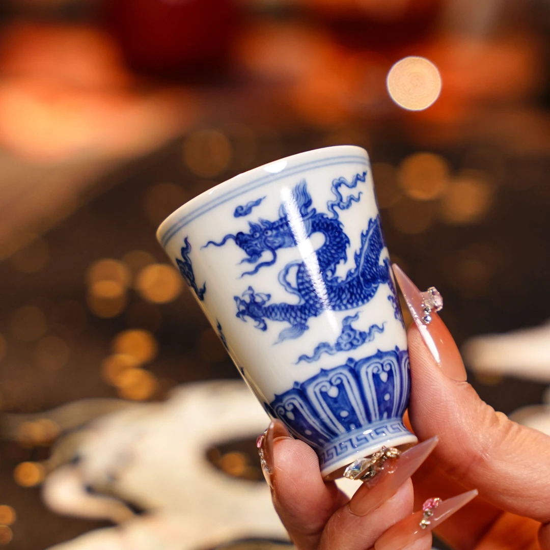 望月怀古复古龙纹铃铛杯可乐杯闻香杯陶瓷纯手工主人杯手绘茶杯