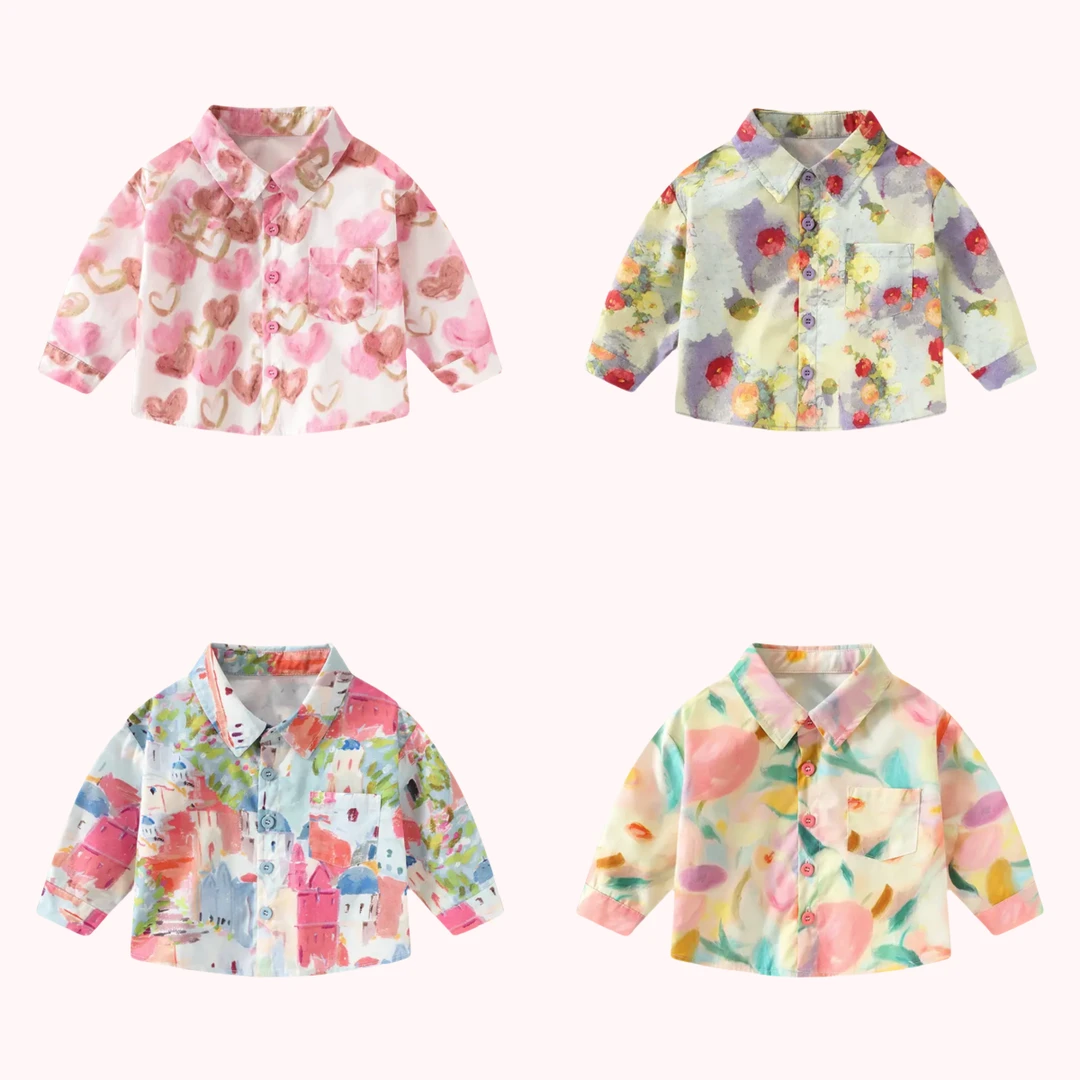 【莫奈花园系列衬衫】男女宝宝衬衣春季男女儿童童外套打底衫新款春