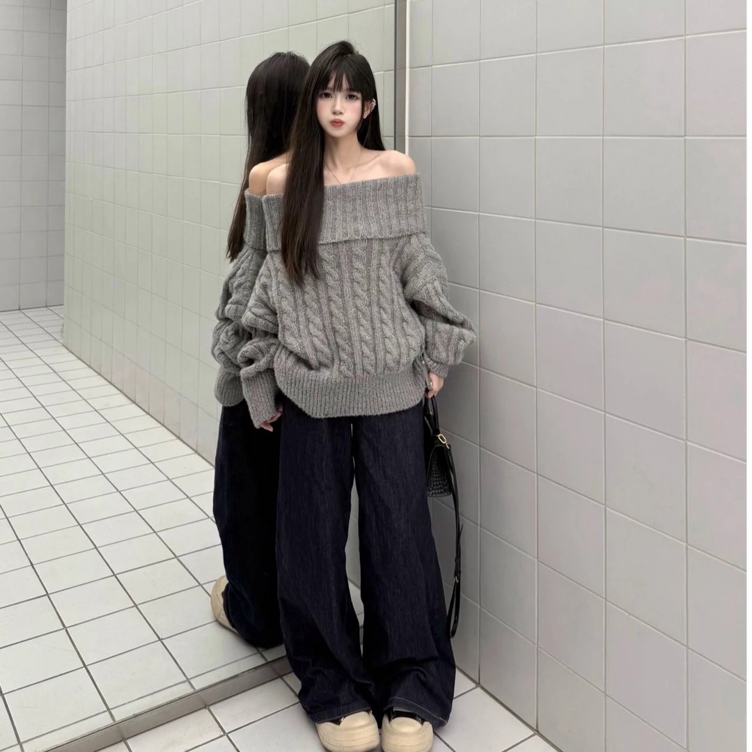 法式慵懒风宽松显瘦灰色毛针织衫女秋季2025新款设计感长袖上衣服