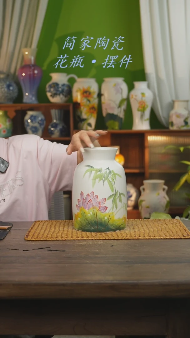 瓷片景德镇纯手工手绘花器摆件