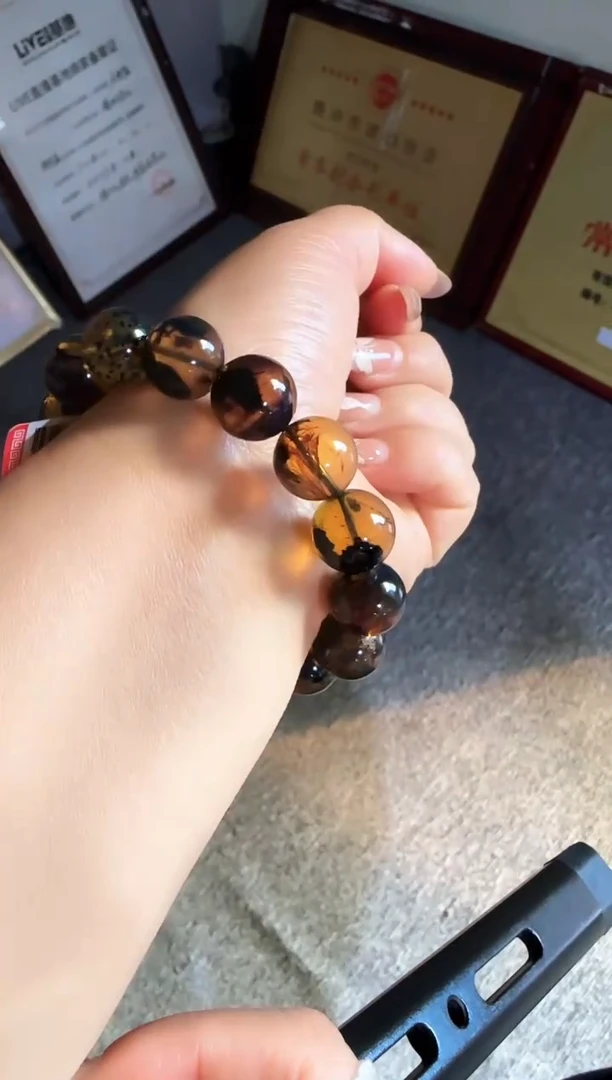 手串琥珀未镶嵌#30缅甸琥珀星际蓝翁珀手串13mm