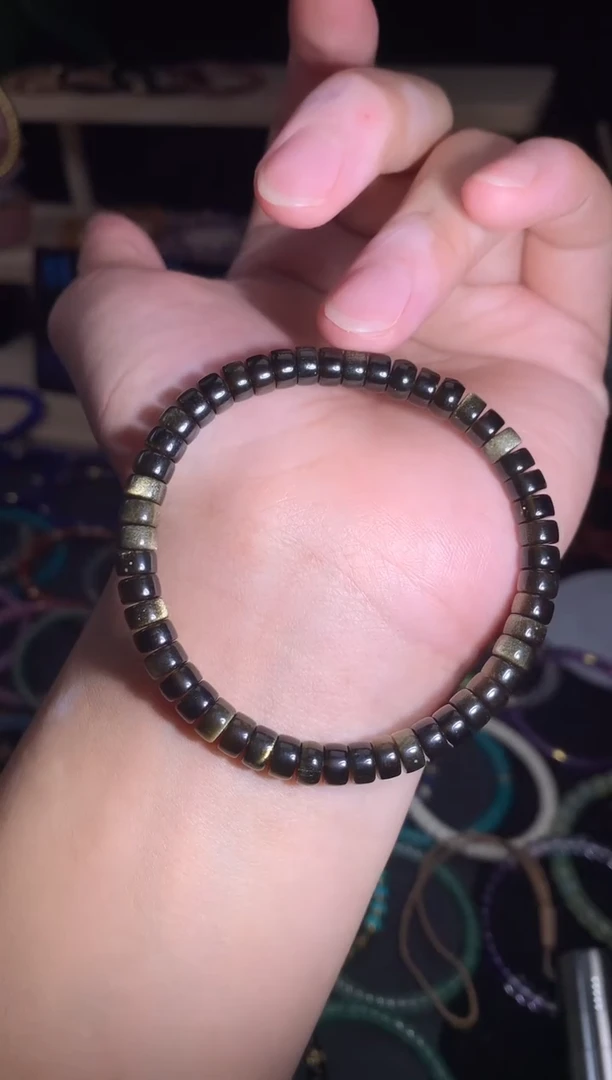 天然辰砂天然黑曜石金耀石药片6m手串