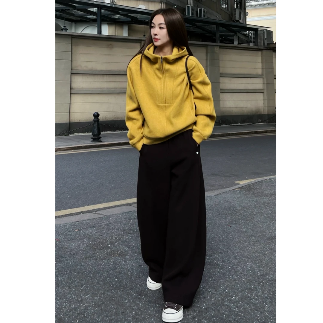 【容雨RYHOME】羊毛混纺植鞣时尚连帽百搭宽松拉链帽衫253Y1138