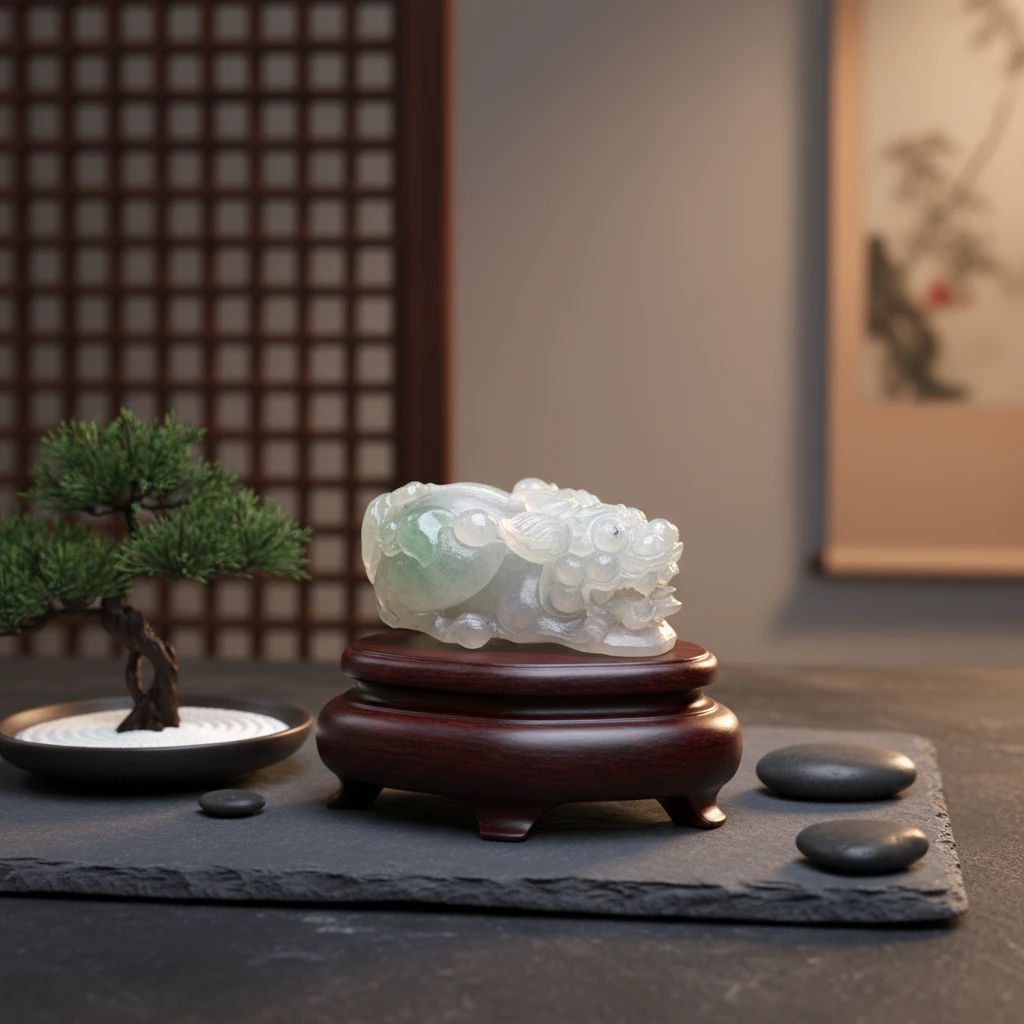 缅甸天然翡翠a货冰润飘花貔貅挂件雕刻精美