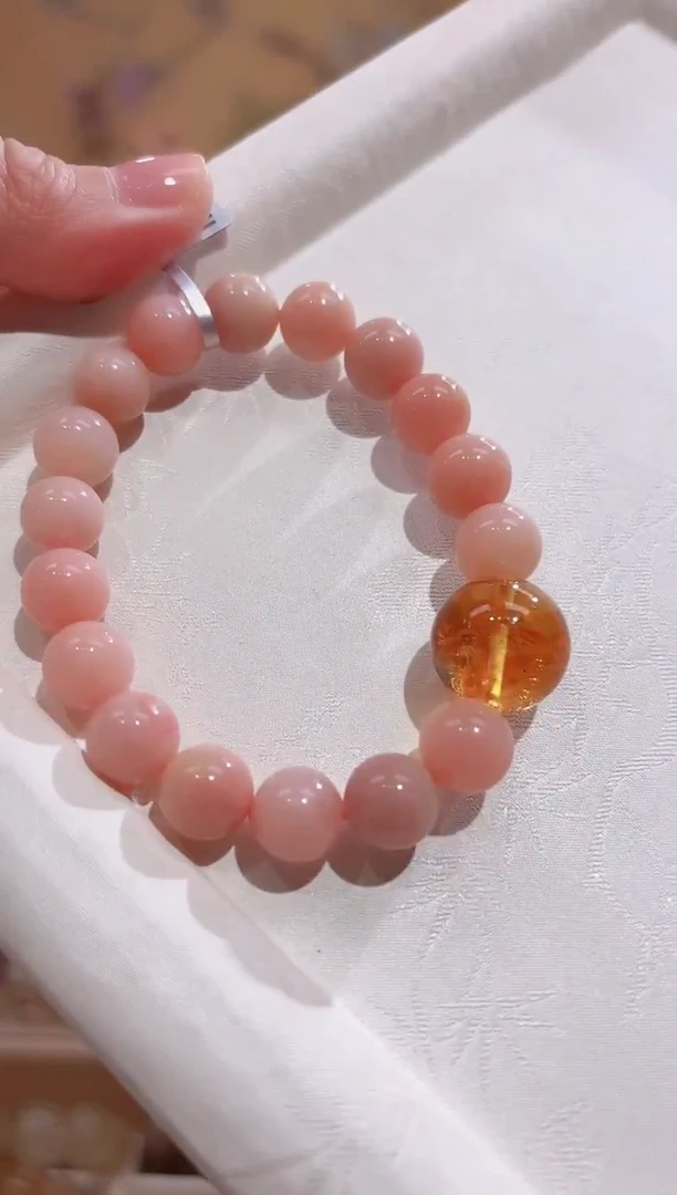 未镶嵌蛋白石手串10咪+天然粉澳宝，设计款