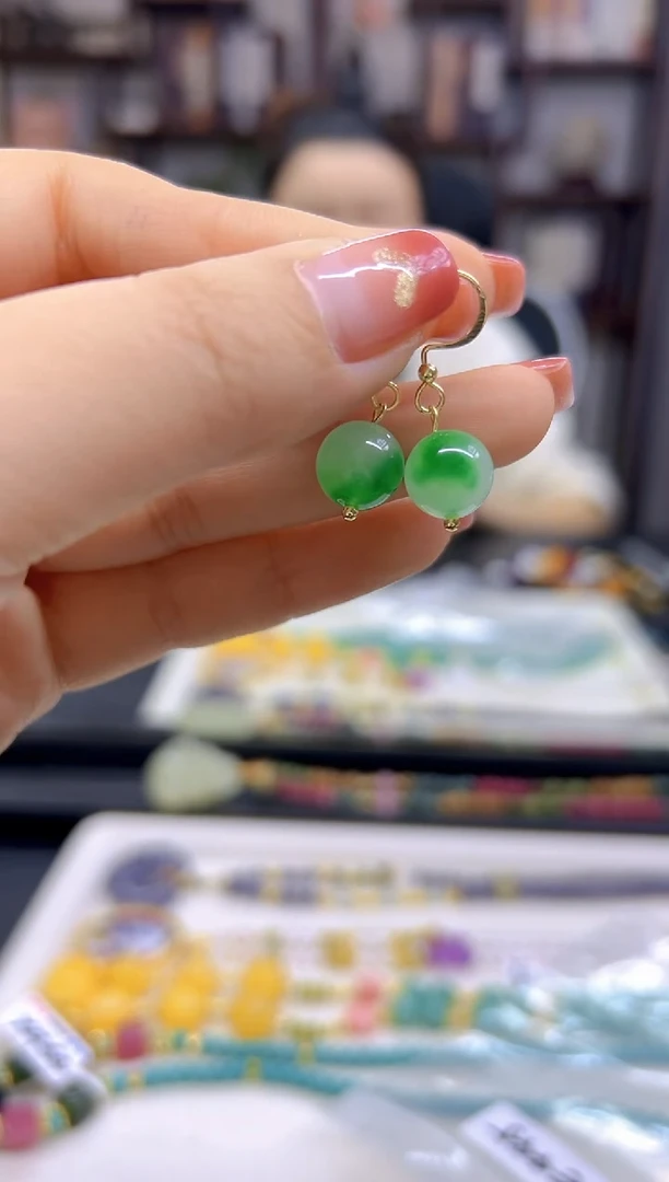 【闪购商品】翡翠耳饰14K金镶嵌耳勾E445